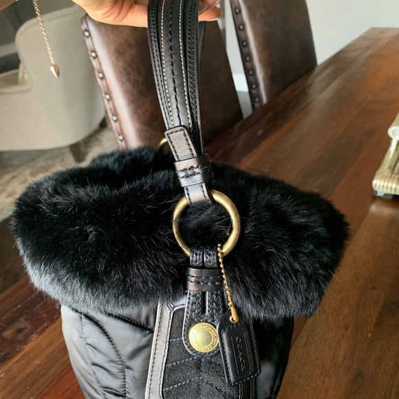 Coach Y2K fur lined silk purse with suede and brass. - Picture 6 of 10